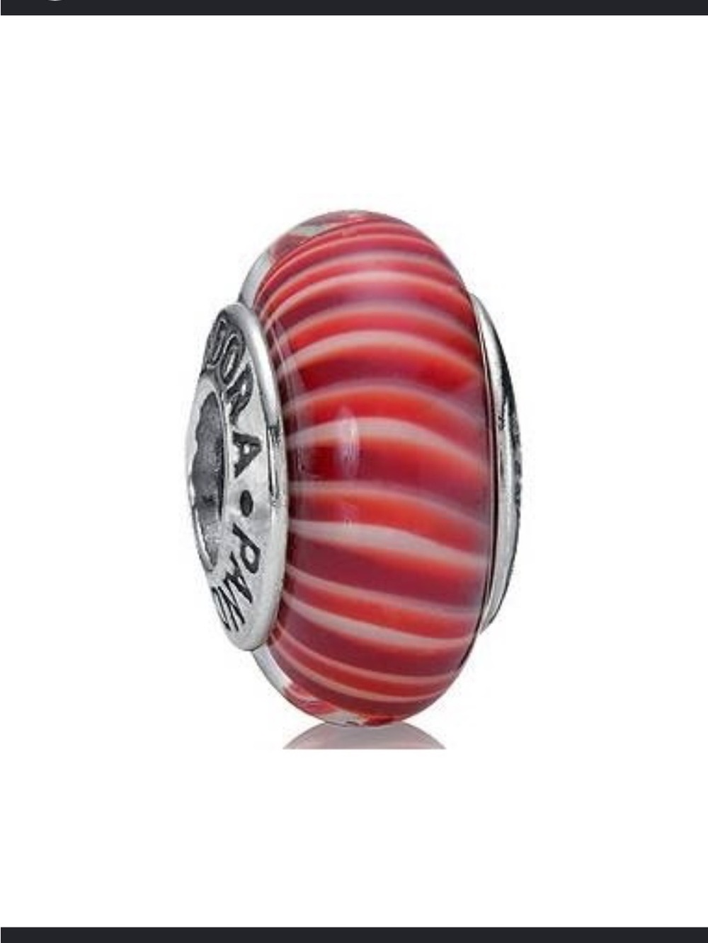 Pandora Red and White Striped Glass Charm